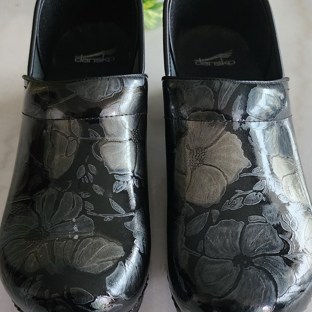Dansko Women's Black Floral Clogs